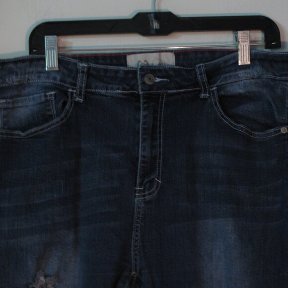 L & B Jeans Size 18 Pluis Distressed Ripped Skinny Thick Overstitching Exc - Picture 2 of 8